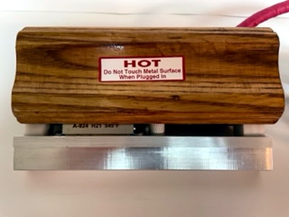 MM 3MW mini wood bar iron resting in its wooden stand